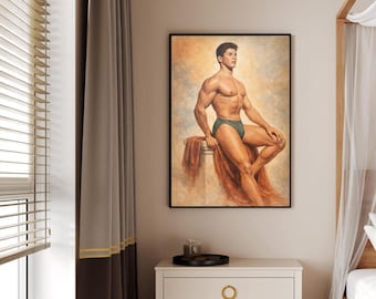 Vintage Physique Art Print, Classic Male Figure Study, Retro Bodybuilder Poster