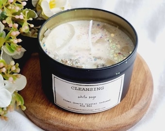Crystal Candle White Sage Candle Crystal Candle Sage Candle Spiritual candle Cleanse Sage Candle Soy Candle Candle Gift