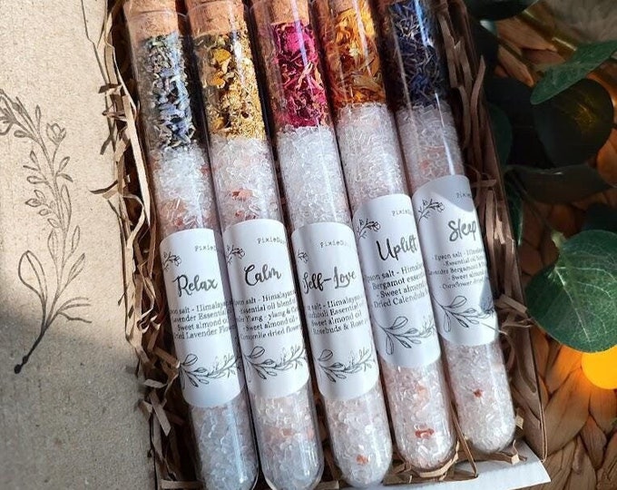 Bath Salts Gift Letterbox Gift Handmade Bath salts Spa Gift for her Self care Gift Bath salts tube