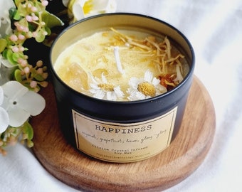 crystal Candle Happiness Candle Crystal Candle yellow Candle Spiritual candle Aromatherapy Candles Crystals for Joy