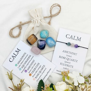 CALM Gift set Crystals for Calm Calming Crystals Anxiety Kit crystal bracelet Stress Relief pocket Crystal Set Meditation Crystals Calm