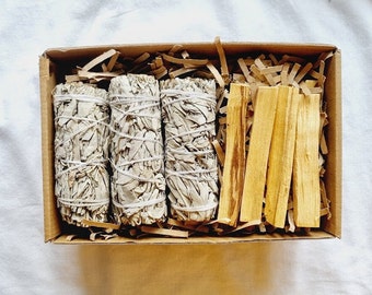 Smudge Kit Natural Smudging kit for House White Sage Smudge Sticks Palo Santo sticks Sage and Palo Santo kit