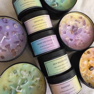 Crystal Candle Manifestation Candle Soy Candle Crystal Candle Healing Candle Intention Candle Crystal Energy candle  Aromatherapy candle