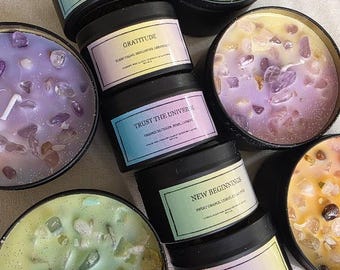 Crystal Infused Soy Candle: Aromatherapy, Intention Candle