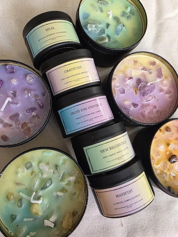 Crystal Infused Soy Candle: Aromatherapy, Intention Candle