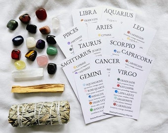 Zodiac Smudge Kit Zodiac Gift zodiac sign Zodiac Crystals Crystal astrology gifts Gift set Pocket crystals Zodiac Birthday Gift