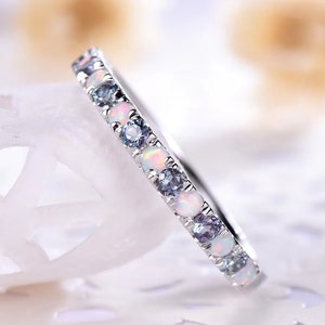 Alexandrite Opal Eternity Band Ring, 925 Silver Ring, Opal & Alexandrite Ring, Opal Wedding Band, Alexandrite Opal Ring, Opal Eternity Band,