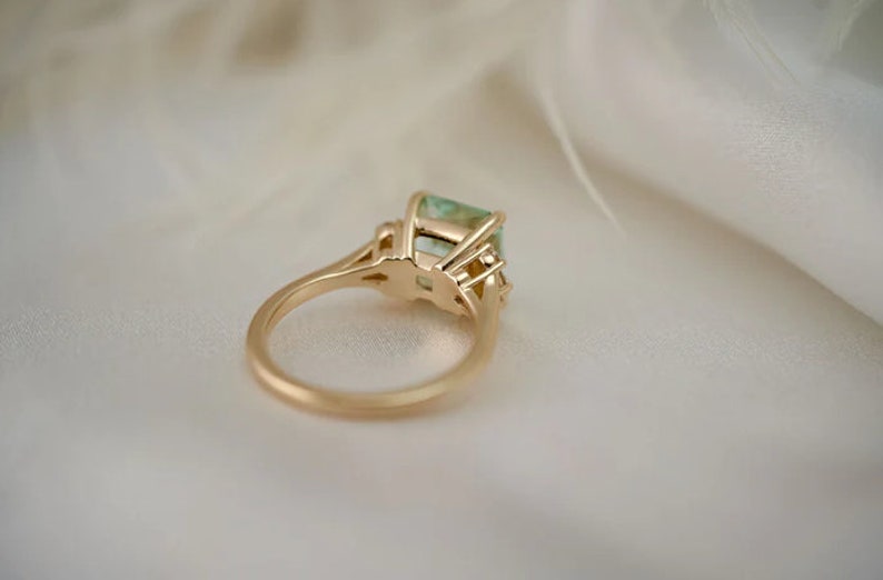 Vintage Natural Aquamarine Ring Sterling Silver Emerald Cut Engagement Ring For Women March Birthstone Promise Ring Anniversary Gift For Her image 5