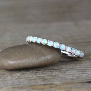 Natural Opal Ring, Vintage Opal Band, Opal Wedding Band, 14k Rose Gold Opal Ring, Dainty Opal Ring,October Birthstone Ring, Anniversary Band