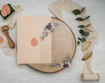 Acrylic Quinceanera Invitation | Hochzeitseinladung | Light Pink Wedding Invitate | Clear Invitation | Personnalisation Mariage | Folded