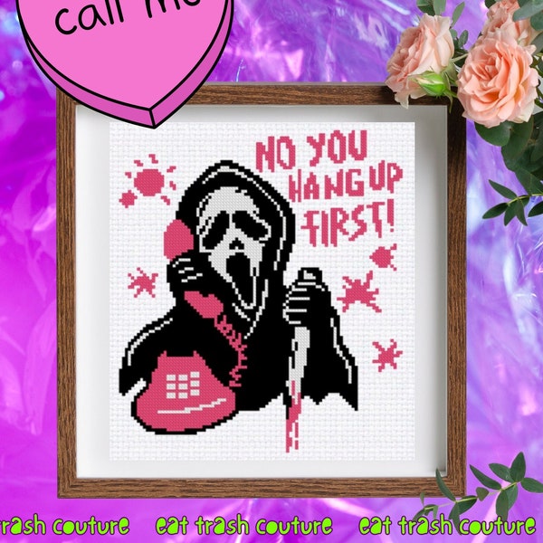 Scream Phone | Ghostface no you hang up first cross stitch pattern | Ghostface calling pattern PDF |