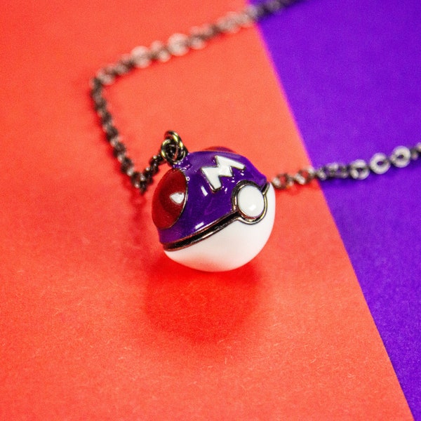 Master Ball Necklace, fashion, kids style, metal, gift, fun, Pokemon, game, nerd, geek, gold, girl wife, birthday present, christmas, xmas