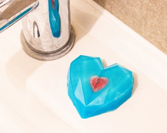 Heart Container Soap, Legend Of Zelda, Link shower products, bathroom decor, blue red, Heart piece crytal suprise, gift for her, fragrance
