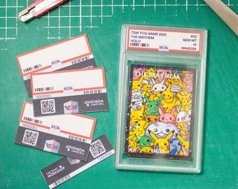 Etiquetas de estilo PSA imprimibles, pestañas de calificación impresas descargables, impresión DIY, Pokemon Cards TCG, Yugio Magic The Gathering, arte vintage de béisbol