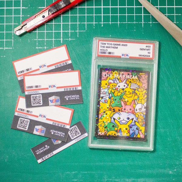 Etiquetas de estilo PSA imprimibles, pestañas de calificación impresas descargables, impresión DIY, Pokemon Cards TCG, Yugio Magic The Gathering, arte vintage de béisbol