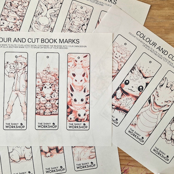 Pokemon Inspired Cut Color Bookmark, reading, adult colouring, DIY rainy day, pikachu, charizard, trainer boy creative, school holidays fun