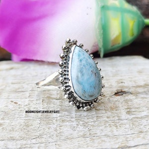 Larimar Ring, Statement Ring, Gemstone Ring, Handmade Ring, 925 Silver Ring, Boho Ring, Stone Ring, Designer Ring, Women Ring, Gift For Her,