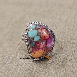 Pink Oyster Turquoise Ring, 925 Silver Sterling Ring, Gemstone Ring, Handmade Ring, Beautiful Ring, Turquoise Jewelry, Statement Ring, Gifts