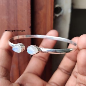 Moonstone Bangle, 925 Sterling Silver Bangle, Handmade Bangle, Wedding Bangle, Promise Bangle, Women Bangle, Gems Bangle, Women Bangle, Gift