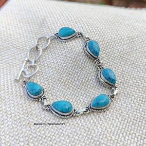 Turquoise Bracelet, 925 Sterling Silver Bracelet, Women Bracelet, Gemstone Bracelet, Birthday Bracelet, Handmade Bracelet,GiftFor Betterhaff