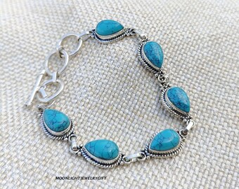Handmade Turquoise 925 Sterling Silver Bracelet, Women's Gemstone Bracelet