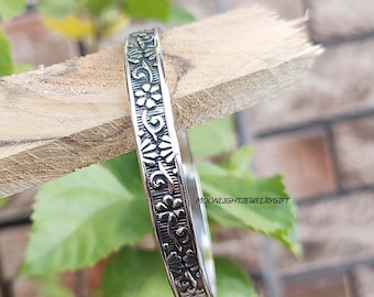 Bracciale floreale in argento sterling 925, gioiello boho fatto a mano