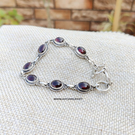 Garnet Bracelet, 925 Sterling silver Bracelet, Gemstone Bracelet, Dainty wristband, Beautiful Bracelet, Meditation Bracelet, Gifts For Her,