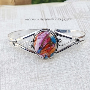 Pink  Oyster Copper Turquoise, 925 Sterling Silver Bangle, Handmade Bangle, Gemstone Oyster Turquoise, Natural Oyster Turquoise,Gift For Her