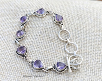 Amethyst Bracelet, 925 Sterling Silver, Handmade Gemstone Jewelry
