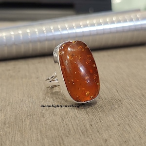 Amber Ring, Gemstone Ring, Handmade Ring, 925 Sterling Silver Ring, Beautiful Ring, Worry Ring, Natural Ring, Amber Jewellery, Gifts Ring,
