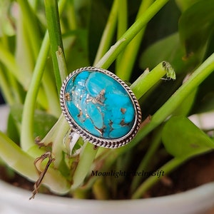 Blue Copper Turquoise Ring, 925 Sterling Silver Ring, Handmade Jewelry, Gemstone Turquoise, Natural Turquoise, Boho Ring, Gift For Her,