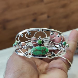 Handmade Green Copper Turquoise Sterling Silver Bangle
