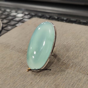 Chalcedony Ring, 925 Sterling Silver, Aqua Chalcedony Long Oval Ring, Silver Ring, Beautiful Ring, Statement Ring, Boho Ring, Women Rings,