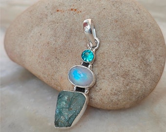 Aquamarine, Blue Topaz & Moonstone Sterling Silver Pendant