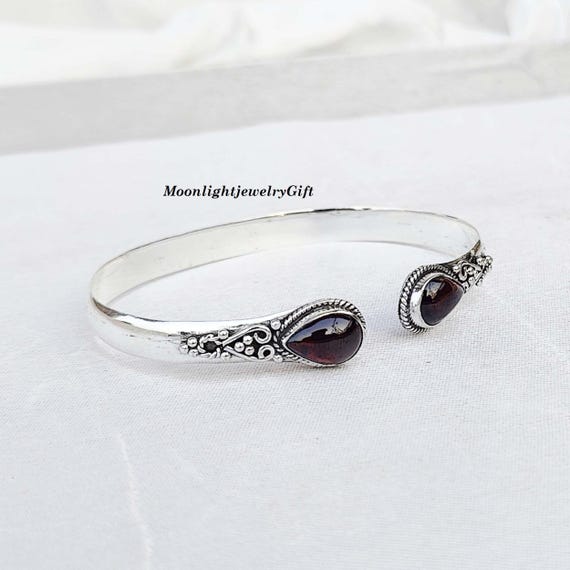 Bracciale In Argento Sterling 925 Con Granato Rosso Fatto - Foto 4