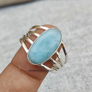 Larimar Band Ring, Gemstone Ring, 925 Sterling Silver Ring, Beautiful Ring,Handmade Ring, Statement Ring,Women Ring, Band Ring, Gift For Her