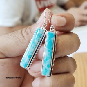Larimar Earring Jewelry, Sterling Silver Earring, Handmade Earring, Statement Earring, Larimar Gemstone Earring, Boho Earring, Women Earring