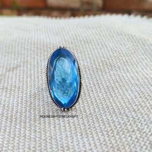 Blue Topaz Ring, 925 Sterling Silver Ring, Band Ring, Boho Ring, Statement Ring, Handmade Ring, Gemstone Ring, Women Ring, Gift For Her,