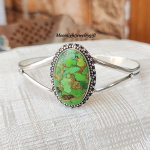 Green copper turquoise Bangle, 925 Sterling silver, Adjustable Bangle, Handmade Bangle, Jewellery Bangle, Boho Bangle, Gift For Her,,,