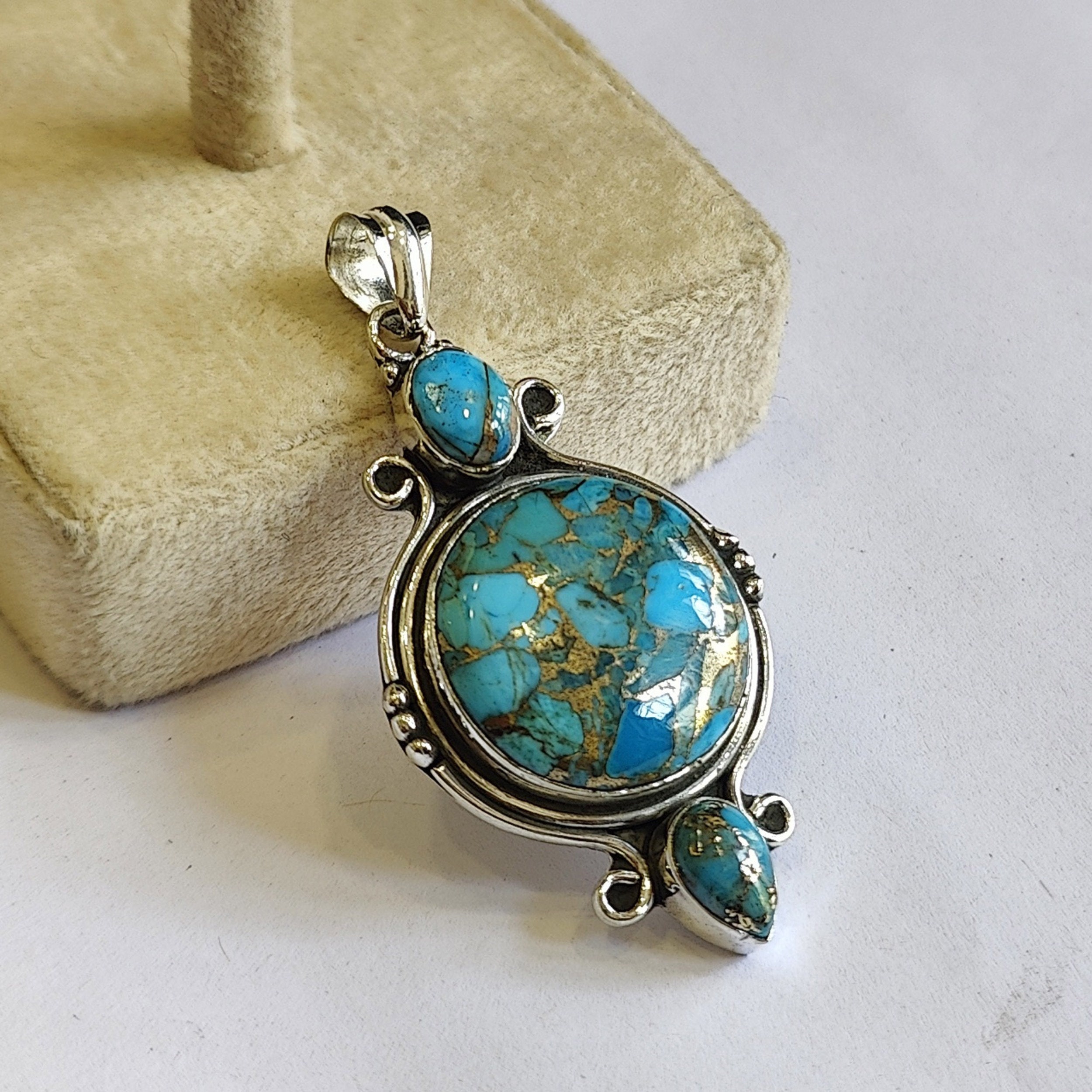 Turquoise Accent Copper-Tone Women’s Necklace The Albany Turquoise and Pearl Necklace | Callie Co. Silver  main image 3