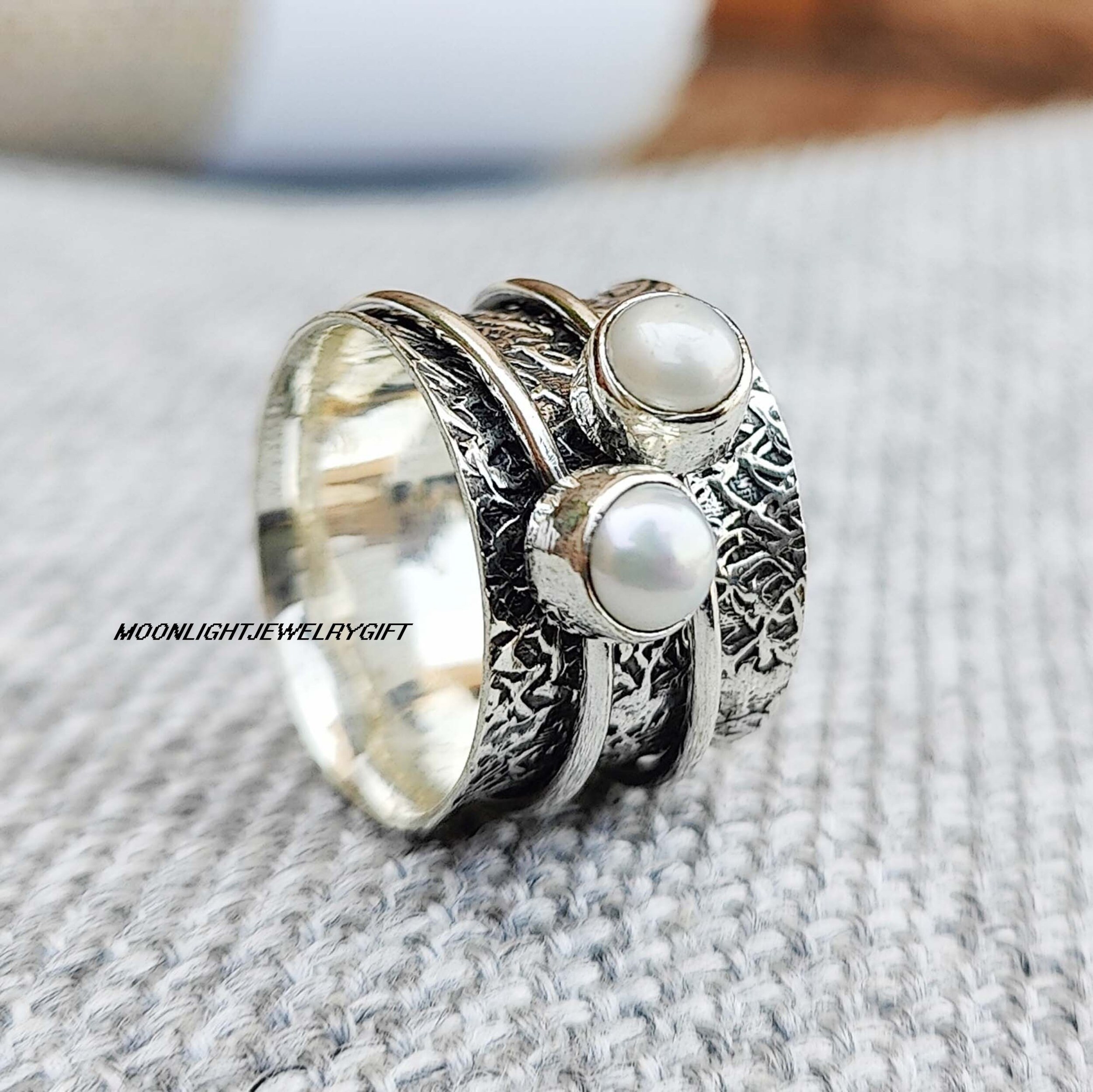 Pearl Spinner Ring, 925 Sterling Silver Ring, Beautiful Ring 