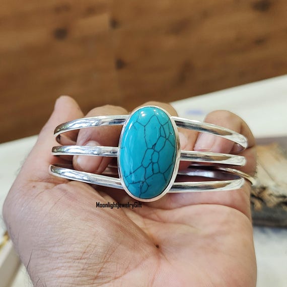 Handmade Oval Turquoise Bangle, 925 Sterling Silver Jewelry - Etsy