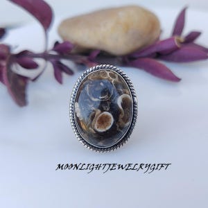 Turritella Agate Ring, 925 Silver Ring, Agate Ring, Gemstone Ring, Handmade Ring, Statement Jewelry, Dainty Oval Cut Agate Ring,Gift For Her