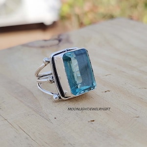 Aquamarine Ring, 925 Sterling Silver Ring, Women Ring, Statement Ring, Gemstone Ring, Beautiful Ring, Anniversary Ring, Band Ring, Gifts Her