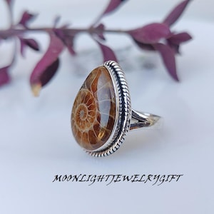 Ammonite Fossil Ring, Handcrafted Ammonite Fossil Ring With Natural Beauty, 925 Sterling Silver Ring, Stylish Gemstone Ring, Gift For Her