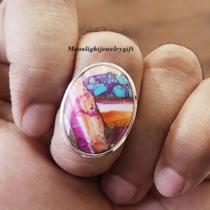 Pink Oyster Copper Turquoise, 925 Solid Sterling Silver Ring, Gemstone Oyster, Handmade Jewelry, Boho Ring, Women Jewelry, Gift For Her,