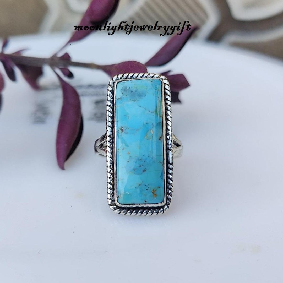 Natural Mohave Turquoise Ring, Wedding Gifts, 925 Sterling Silver Ring ...