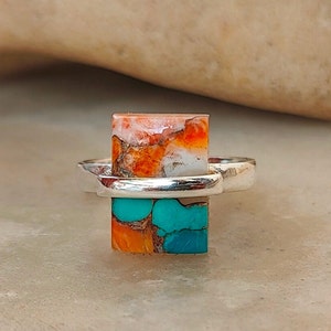 Auster Kupfer Türkis Ring, 925 Sterling Silber Ring, Frauen Ring, Edelstein Ring, Schöner Ring, Statement Ring, Handgemachter Ring, Silber Geschenk