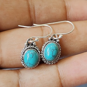 Blue Turquoise Earring, Boho Earring, 925 Sterling Silver Earring, Gemstone Turquoise, Handmade Jewelry, Women Jewelry, Gift For Her,