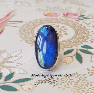 Blue Labradorite Ring, Natural Gemstone, 925 Sterling Silver Ring, Handmade Jewelry, Boho Ring, Gemstone Labradorite, Women Jewelry, Gifts,